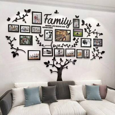 Tatuaje de pared Árbol Genealógico - Pegatinas de pared 2D DIY para decoración de pared, para sala de estar y dormitorio, marco de fotos 15 X 20 10 X 15 (Negro, Negro+Rojo,150*102 Cm)(Dorado, Plateado, Negro,170*166cm)