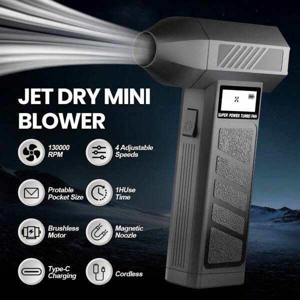 130.000 U/Min, 4 Gang einstellbarer, über USB-C aufladbarer, tragbarer Reinigungsgebläse-Werkzeug Turbo-Jet-Ventilator, Elektro-Luftdüse