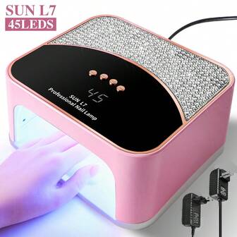 LIMEGIRL مصباح أظافر LED احترافي، مصباح أظافر فوق بنفسجي مناسب لتجميل الأظافر بالجل، مصباح أظافر LED مع 4 أوضاع توقيت، مصباح أظافر جل مزين بأحجار الراين اللامعة وإطار باللون الذهبي الوردي، مناسب كهدية عيد للأم والصديقة