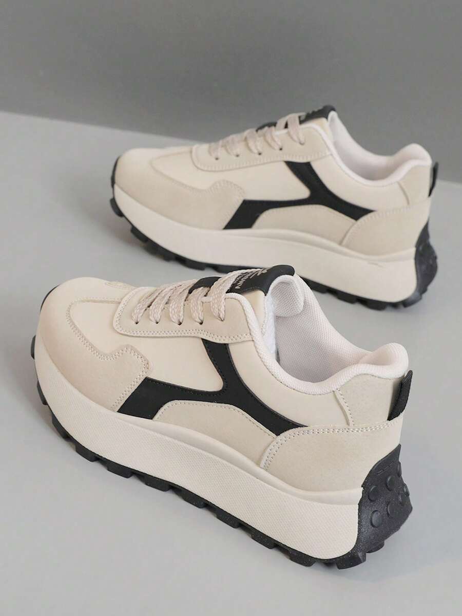New Chunky Chunky Sneakers For Women, Breathable Platform Increased Height Casual Colorblock Athletic Shoes, Autumn 2024