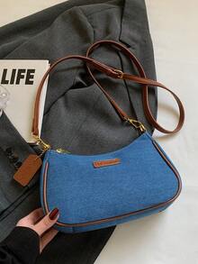 1pc Solid Color PU Leather Shoulder Bag For Women, Versatile Crossbody Bag For Commuting, Adjustable Shoulder Strap - Blue - View 6