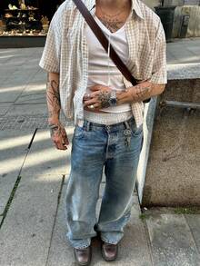 Men's Plaid Short Sleeve Single-Breasted Casual Loose Shirt - Multicolor - View 2