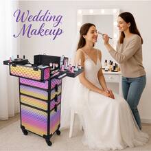 Rolling Makeup Train Case Large Storage Cosmetic Trolley 4 In 1 Large Capacity Trolley Makeup Travel Case Salon Barber Case Traveling Cart Trunk -Christmas Gift/Present For Lover/ Her/ Girlfriend/Mother/Women/Wife,Travel Essential,Travel,Valentine's Day,Room Decor,Purse Essentials,Makeup Bags For Women,Purse Essential Items,Cruise Essential,Designer Handbags,Basics,Vanity Essentials,Room,Cute Makeup Bag - Gradient Purple - View 2