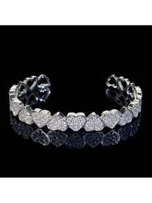 1pc Women's Romantic Sparkling Heart Design Bracelet, Fashionable Zirconia Stone Jewelry, Versatile For Daily Wear - Bracelet - View 17