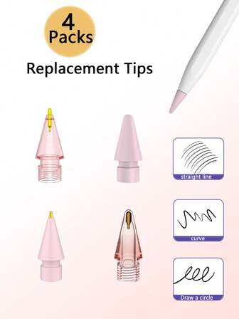 4st Ersättningsspetsar Kompatibel med Apple Pencil 1:a/2:a generationens penna Pennspets Nålrör Transformation IPad Penna Pennhuvud Metall Slitbeständig Anti-sladd Transparent IPad Pencil Pennspets