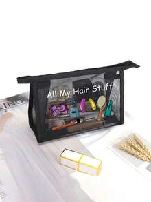 网眼化妆包，发饰图案，多功能化妆包，可收纳发夹、发带等，红色气垫便携收纳包，化妆包，护肤包，旅行必备，宿舍用品，浴室收纳，珠宝收纳，唇油和化妆品收纳包，书包，节日必备化妆包，化妆品收纳，婚礼新娘礼物，母亲节礼物，生日礼物，送给朋友和老师的礼物