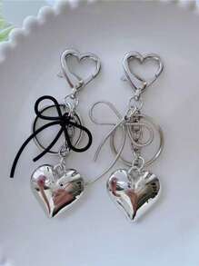 1 szt. Damski minimalistyczny brelok z kokardą i sercem 3D, wszechstronny prezent na torbę/klucz samochodowy, zawieszka do torby, plecak do szkoły, uroczy gotycki Y2k