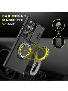 适用于三星 Galaxy S26 Ultra、S25、S24、S23、S22 Ultra、S25、S24、S23 Plus、A54、A55、A56 的手机壳，带滑动摄像头盖 + [360° 摄像头保护]，配备 360° 旋转指环支架、磁吸车载支架，磨砂质感防震保护壳 - 黑色 - 查看 3