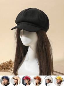 1pc Fashionable Newsboy Hat, Suitable For Daily Wear - Black - View 1