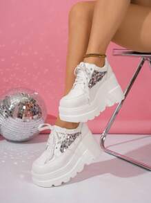 Women's Breathable Mesh Lace-Up Platform Sneakers, Thick Sole Outdoor Fashionable Casual Punk Shoes, New Spring/Autumn 2024