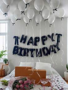 44/57pcs Minimalist Black & White Balloon Set | 20pcs Black Bowknot + Happy Birthday Banner | Latex Ribbon Set For Adult Party/Anniversary, Style Birthday Party Decorations, Party Supplies (White & Pink Available)