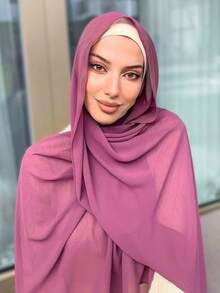 1pc Chiffon Hijab Scarf, Minimalist Versatile Design - Multicolor - View 12