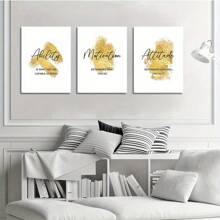 Cuadro de pared tríptico enmarcado, pintura de lona con patrón de citas motivacionales, decoración de arte moderno, adecuado para el hogar y la oficina, conjunto de 3 piezas listo para colgar, 3 piezas (envuelto, lienzo)