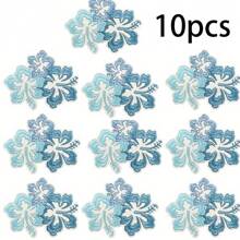 10pcs Blue Floral Embroidered Patches, Iron-On/Sew-On Appliques For Clothing, Backpacks, Hats & Shoes - Fashionable Knit Decor Accessories