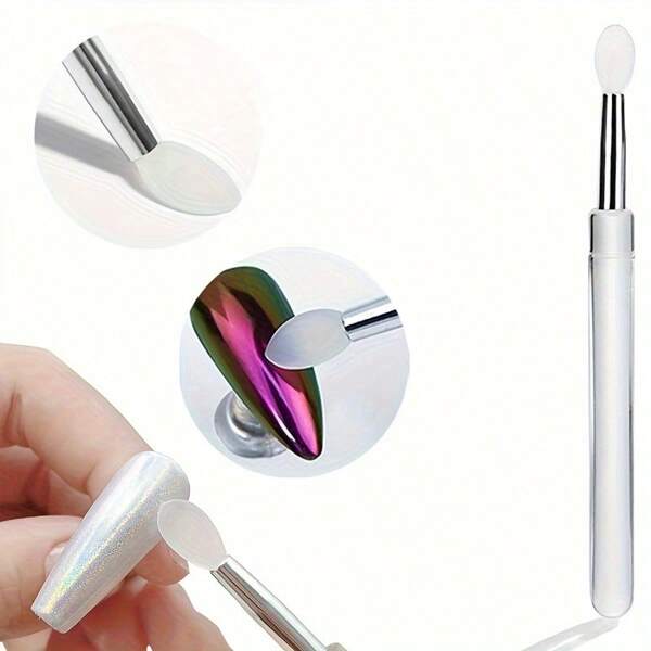 Multi-Functional Reusable Silicone Nail Brush With Cover - Glitter & Chrome Powder Brush, Lipstick & Eyeshadow Makeup Tool