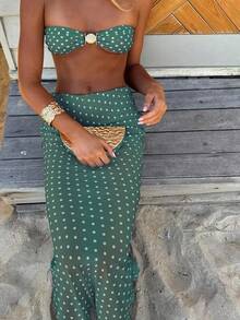 Polovedo Official New Arrival Spring/Summer Elegant Sexy Polka Dot Printed 3-Piece Bikini Swimsuit, Random Floral Pattern, Non-Positioned Printing, Beach, Holiday, Party, Date - Multicolor - View 2