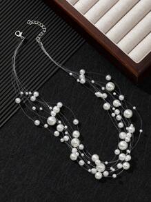 1 Stück mehrschichtige Perlenkette aus Kunstperlen, elegant und vielseitig, Strand-/Ozean-Stil Geschenk für Frauen, geeignet für den täglichen Gebrauch