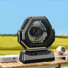 Camping Fan With LED Lantern USB Rechargeable Battery Powered Tent Fan Portable - Black - View 7