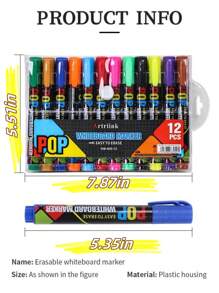 12 Colors Whiteboard Erasable Marker, Smooth Writing, Easy To Erase, Ideal For Classroom Back To School