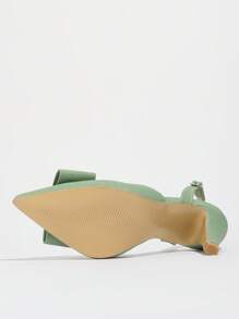 Fall/Winter Pale Green Pointed Toe High Heel Shoes With Backstrap, Spring/Summer Chunky Heel Women Sandals With Bowknot Buckle Strap,Elegant,Kitten Heels