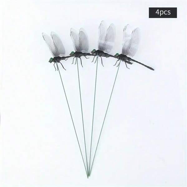 4pcs Realistic Dragonfly Garden Stakes, Outdoor Waterproof Black Dragonfly Yard/Lawn Decor, Indoor Vase Decoration
