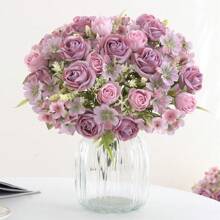 1/4 Peças Buquê de Flores Artificiais Realistas, Rosas Falsas Reutilizáveis Crisântemos Hortênsias Buquês com Haste, Decoração de Sala de Casa, Arranjos Florais Artificiais Centrais, Decoração de Jardim e Quintal Externo, Decoração de Casamento, Aniversário e Chá de Panela - Sem Recipiente, Decoração de Outono
