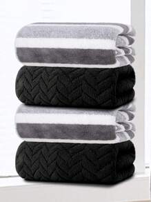 4pcs Solid Color + Striped Pattern Hand Towel Set - Towel Set - Size 13.78x29.53inch/35x75cm - Coral Fleece Material Soft & Skin-Friendly, Absorbent & Quick-Drying - With Hanging Loop For Easy Drying - No Shedding, No Fading - Minimalist & Fashionable Style - Suitable For Men & Women, All Seasons - Applicable For Bathroom, Living Room, Kitchen, Bedroom, Pool, Gifts, Also Can Be Used As Halloween, Autumn, Christmas Decorations, Christmas Gifts 70x140cm/27.56x55.12inch