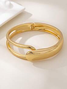 Set de 3/1 brazaletes modernos minimalistas de metal geométricos huecos de color dorado - Amarillo Oro - Ver 16