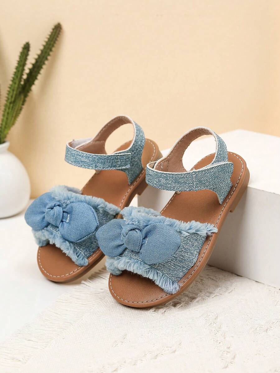 Sandalias para niñas con decoración de lazos, aptas para uso diario en verano - Azul y blanco - Ver 1