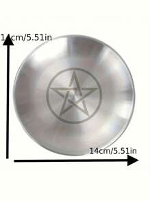 1/2pcs,5.51-Inch Silver Altar Plate With March Pentagram, Stainless Steel Metal Dish, Candle Holder, Ceremony Meditation Decor, Home Living Room Office Decor, Christmas Independence Day Graduation School Season Decor, Vintage Geometric Religious Theme