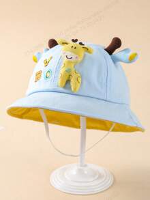 1pc Spring/Autumn Baby Bucket Hat Cute Cartoon Deer Pattern, Unisex - Blue - View 1