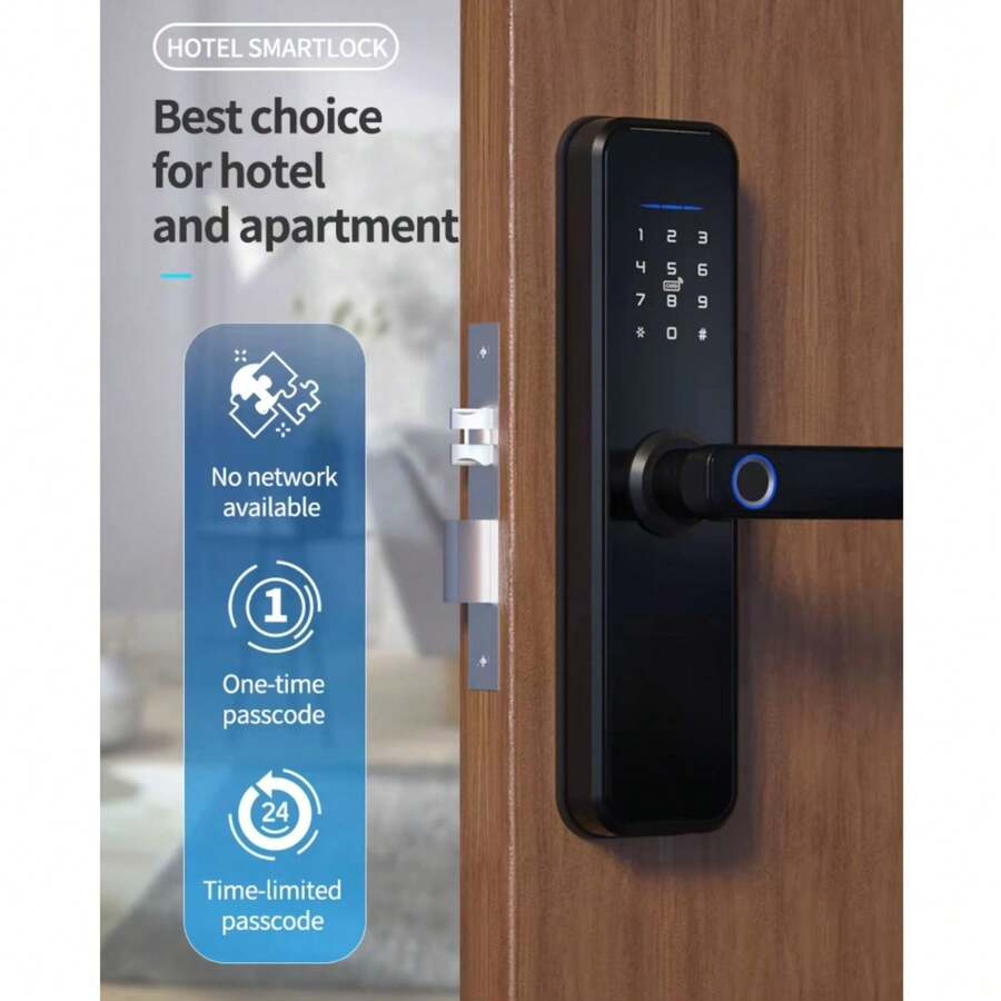 Tuya APP Wifi Fechadura Digital De Sobrepor Fechadura Eletronica Fechaduras Digital De Embutir Com Biometria - Preto - Visão 1