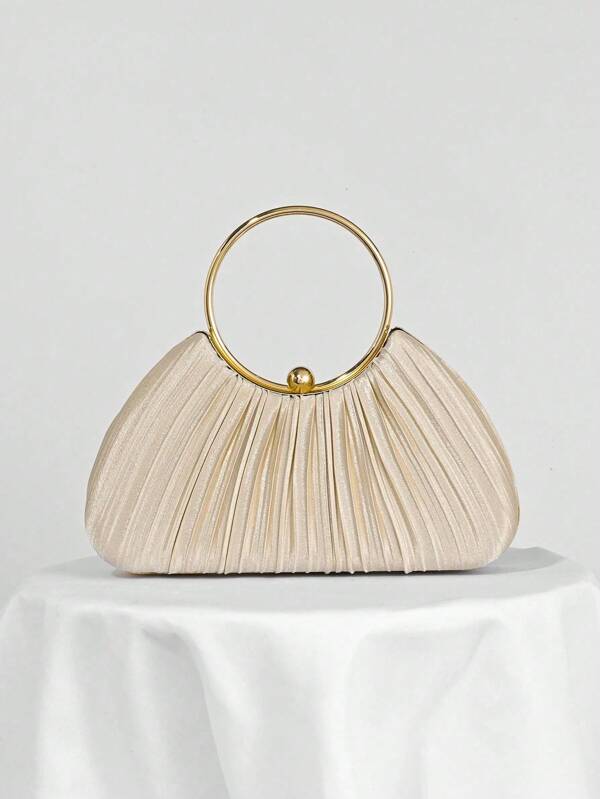 Women's Elegant Pleated Box Design Party Handbag, Luxury Rhinestone Clutch, Charming Formal Evening Bag Suitable For Date, Dance, Birthday, Party And Other Formal Occasions,Pleated Satin Design Box Shape Evening Clutch, Formal Banquet Handbag For Party, Formal Dress, Ball, Wedding