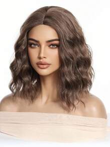 High Quality 12-Inch Medium-Length Chocolate Brown Curly Hair Without Bangs Elegant Ladies Synthetic Heat-Resistant Fiber Wig For Vacation,Mother's Day,Daily Use