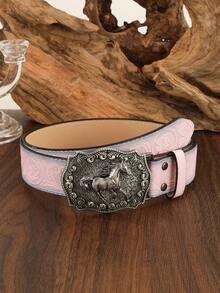 1PC Girl's Western Vintage Belt Western Cowgirl Horse And Cattle Decor Belt For Jeans Pants Back To School Winter Gift Ideas Boy Girl Valentine's Day - Baby Pink - View 20