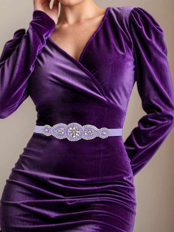 1pc New Design Wedding Belt, Lavender Crystal & Silver Rhinestone Belt, Tie-Up Style For Formal Gown