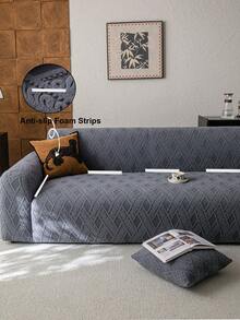 1pc 3D Sofa Cover, Multifunctional Full Coverage Sofa Protector, Solid Color Geometric Pattern Design, Holiday Decoration Sofa Slipcover With High Elasticity, Suitable For All Seasons - Dark Grey - View 5