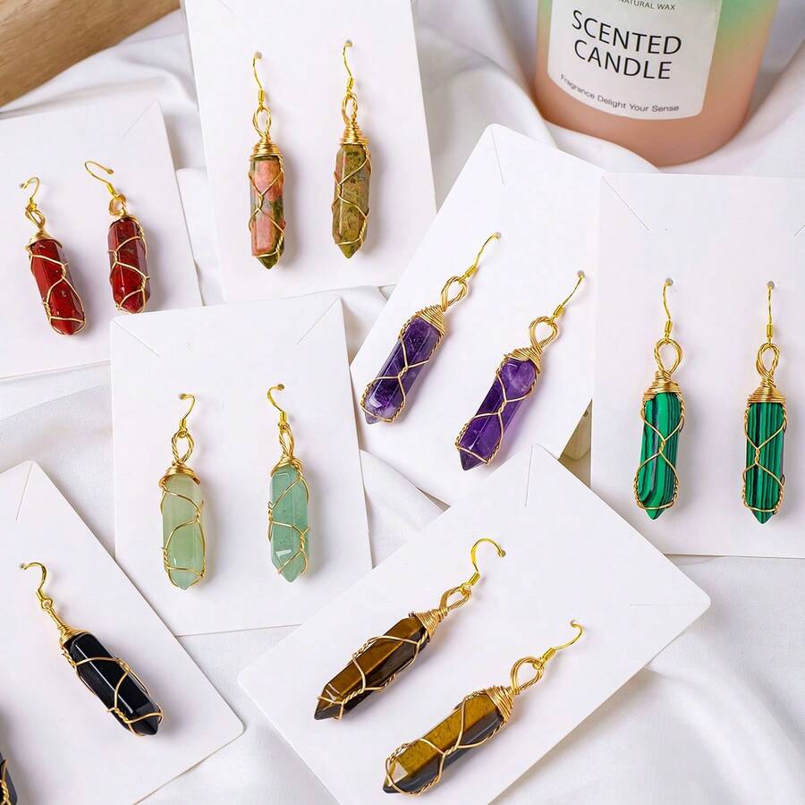 1 对天然水晶双点耳环，提升个人风水，时尚前卫的个性珠宝 - 雙尖子彈耳環 - 查看 1