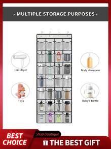 [1pc]Over The Door Shoe Organizer 12/28/35 Mesh Pockets (145cm*32cm/57"*13", 180cm*48cm/71"*19", 170cm*67cm/67"*26") - 4.23/7.16/10.26oz Polyester Non-Woven Storage Bag For Sneakers,Heels,Sandals,Toys - Space Saving Hanging Closet Organizer With Reinforced Hooks,Modern Minimalist Design For Home,Office,Dorm, (Gray)