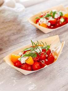50pcs Disposable Paper Boats, Sushi Wooden Paddle Boat Snack Chips Packaging Box, Perfect For Outdoor, Party, Picnic, Camping, Wedding, Celebration, Food Paper Container Dip Sauce Wooden Boat Box Ideal For Disposable Party Tableware