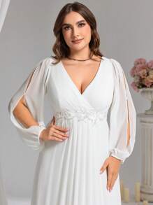 EVER-PRETTY Plus Applicaties Ritssluiting op de rug Lange mouwen Bruidsdouchejurk Wit Elegante Formele Avond Prom Bruiloftsgastjurk, Voor Afstuderen, Diner