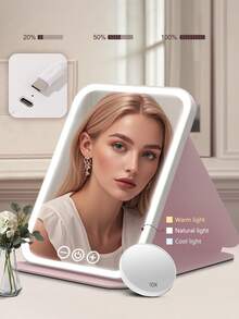 1 件旅行化妆镜，便携式 LED 照明化妆镜，触摸屏梳妆镜，3 色可调光照明，可充电 600mAh 电池，可充电桌面折叠化妆镜，送给女性、男性、妈妈的最佳礼物 - 彩色 - 查看 14