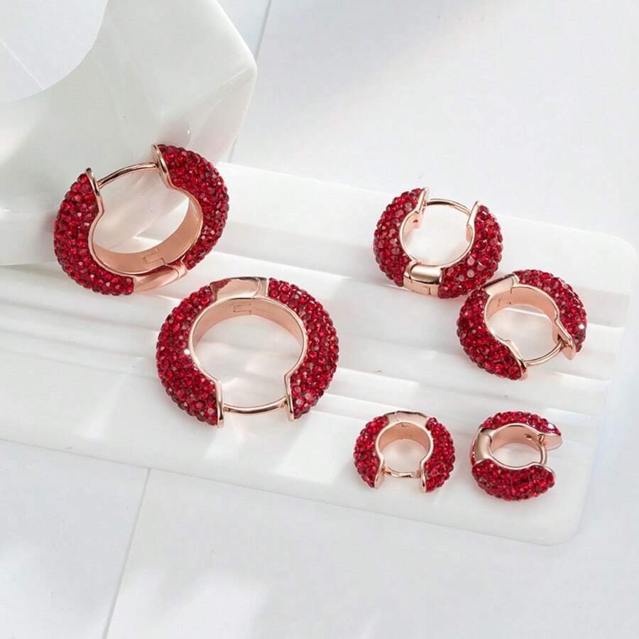 925 Sterling Silver Hoop Earrings For Women, Fashion Crystal Rimmed Gift, 15mm - 35mm