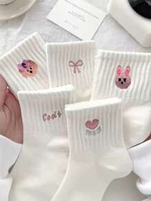 5 Pairs Women's New Cute Cartoon Bow & Heart Pattern Breathable Versatile Short Socks, Spring/Summer - Multicolor - View 4