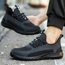 Breathable Steel Toe Men's Safety Shoes, Anti-Smashing, Anti-Piercing, Slip-Resistant Lightweight Safety Sneakers Black&Gray - Black - View 1