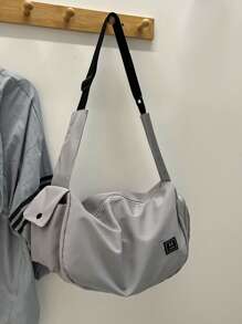 1pc Gray Nylon Fabric Smooth Zipper Adjustable Strap Fashion Casual Solid Color Messenger Bag, Suitable For Men And Women Everyday Use