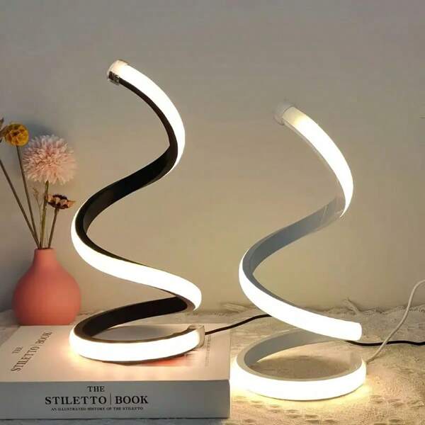 1pc Metal Modern Spiral Desk Lamp, Dimmable 3-Color LED Table Lamp With USB Power, Circle Lamp For Eye Protection, Reading, Writing, Studying, Suitable For Living Room, Bedroom, Classroom, Kitchen, Dining Room