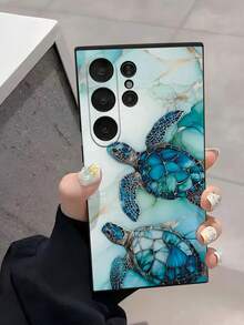 1pc Minimalist Marble Texture Sea Turtle Pattern Black Cat Eye Full Body Soft Phone Case Compatible With Samsung Waterproof Shockproof Anti-Fall Scratch Resistant,International Version, Not The Domestic Version - Multicolor - View 2