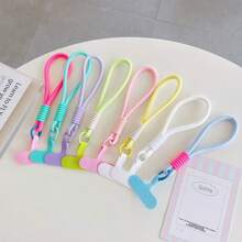 1pc Dopamine Color Block Short Wrist Strap Keychain Phone Lanyard With Silicone Anti-Lost Clip