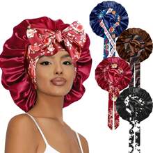 1/2/4/5Pcs Women's Bonnets Elastic Strap Style Silk Smooth Color Ding Hair Satin Bonnets Casual Home Daily Hair Care Bonnets